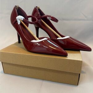 Red Patent Stiletto Heels Womens 9 Pointed Toe Ankle Strap Formal Evening Pumps